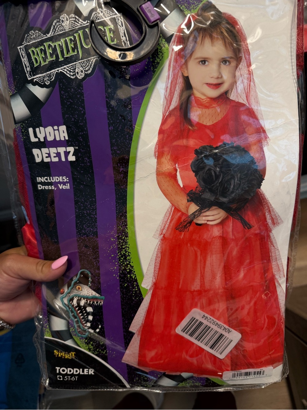 Spirit Beetlejuice Lydia Deetz Red Toddler Dress with Veil and wig included